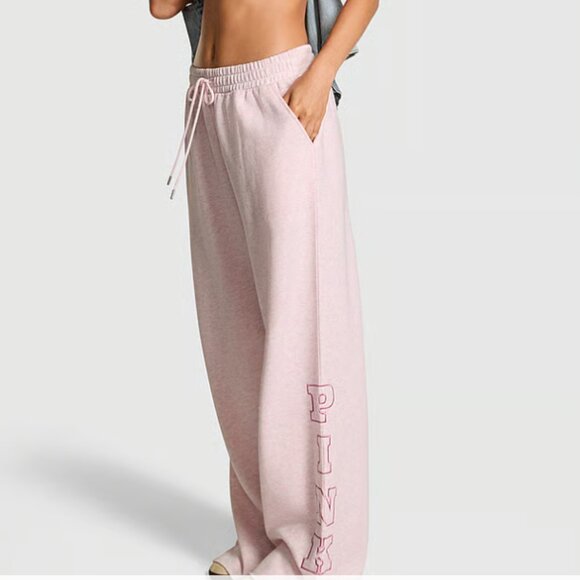 PINK Victoria's Secret Ivy Fleece Wide-Leg Split-Hem Shimmer Sweatpants - NWT - Picture 1 of 5